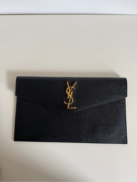 Saint Laurent Handbags - Saint Laurent Black Leather Uptown Envelope Clutch with Gold YSL Monogram